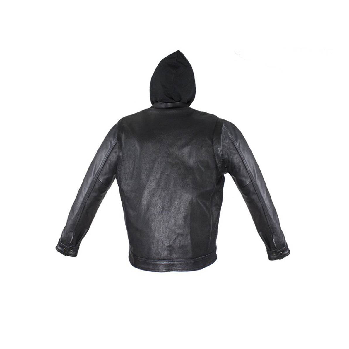 Black Leather Jacket with Removable Sleeves & Hoodie