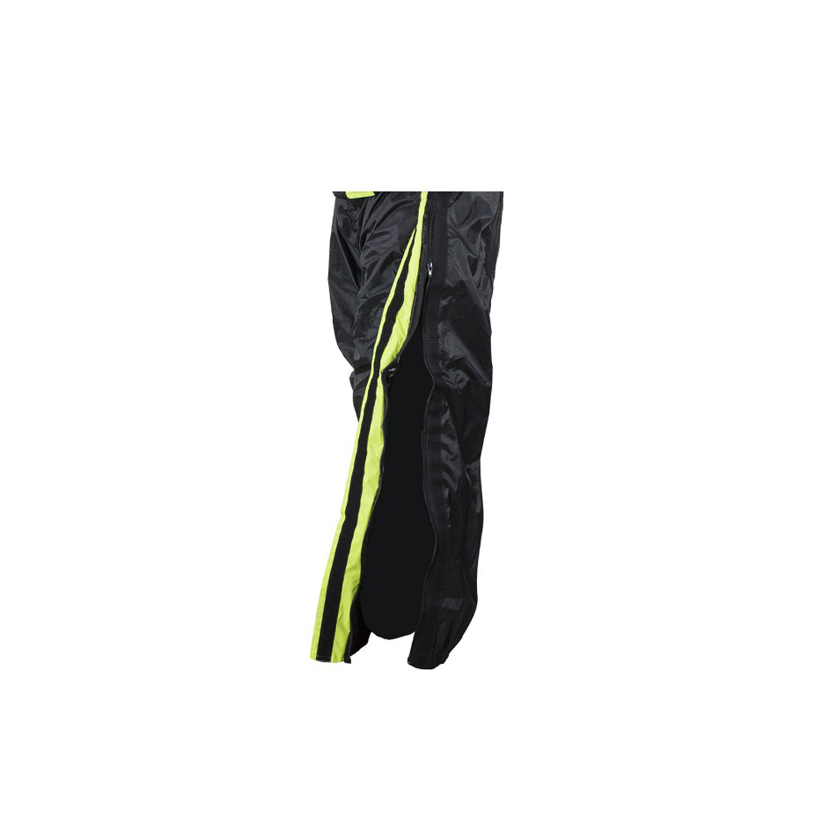 Two-Piece Black & Fluorescent Rain Suit With Zippered Side Seams