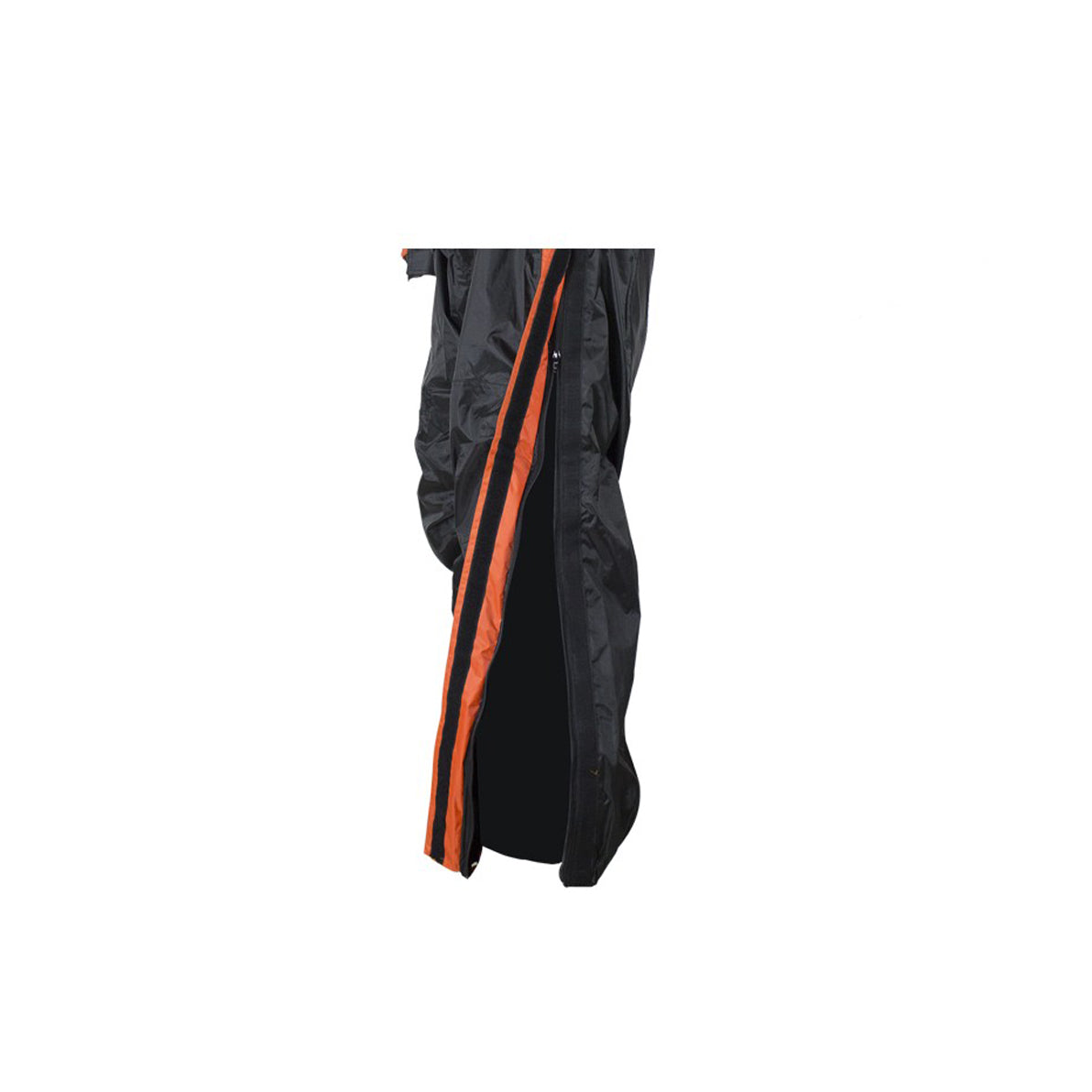 Two-Piece Black & Orange Rain Suit With Zippered Side Seams