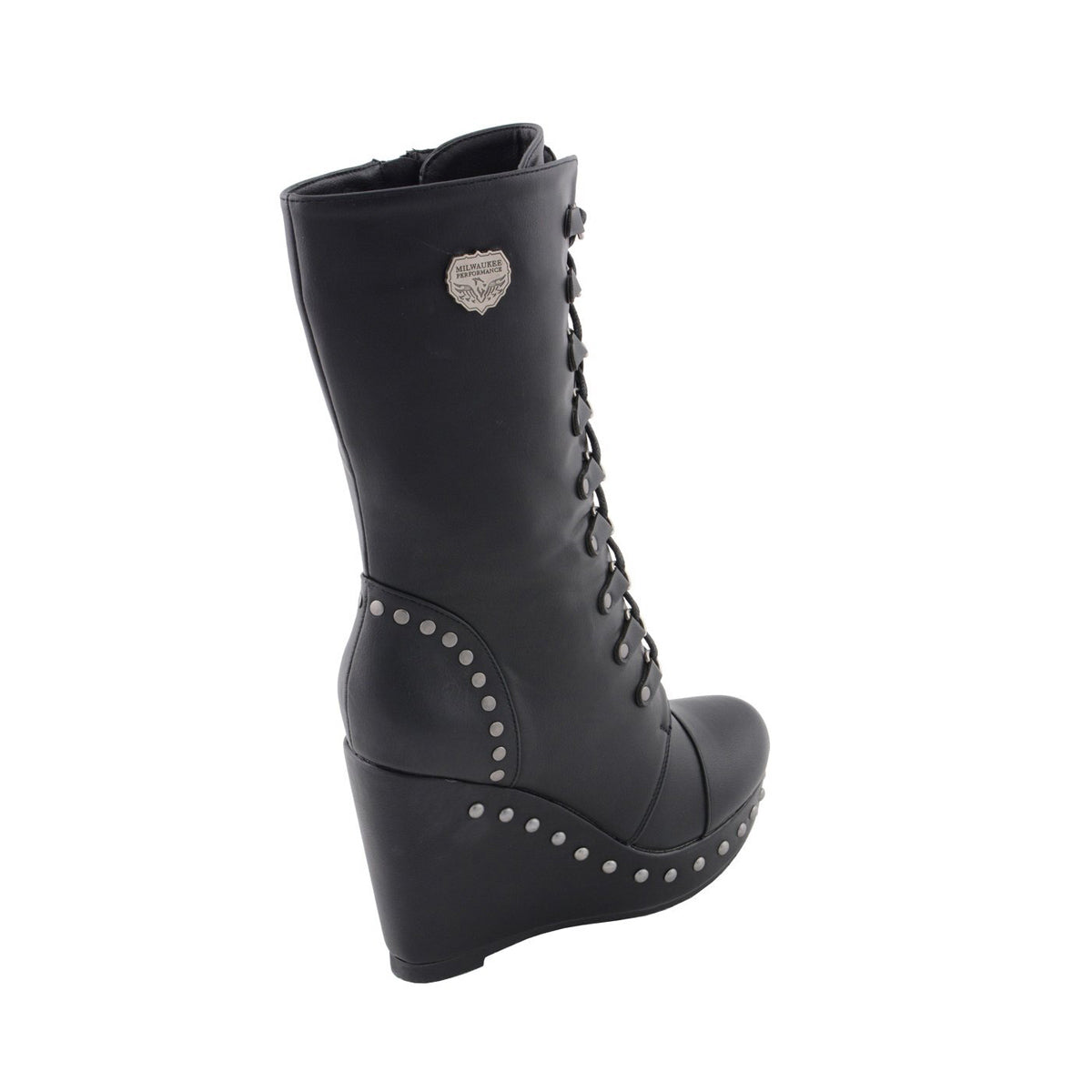 Womens Black Lace-Up Boots with Platform Wedge