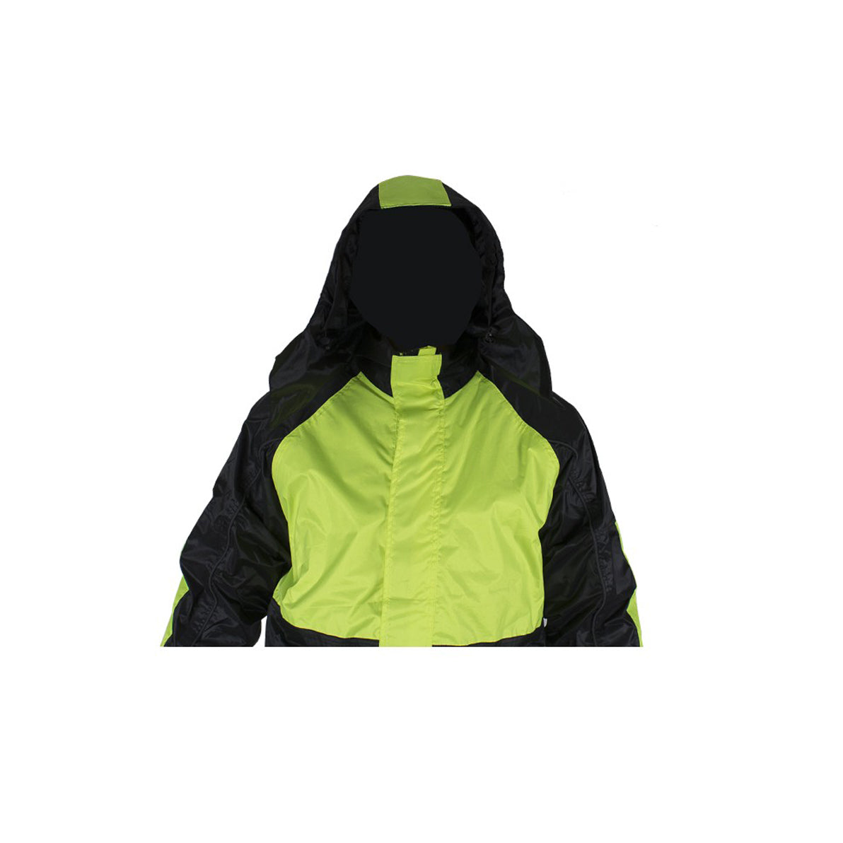 Two-Piece Black & Fluorescent Rain Suit With Zippered Side Seams