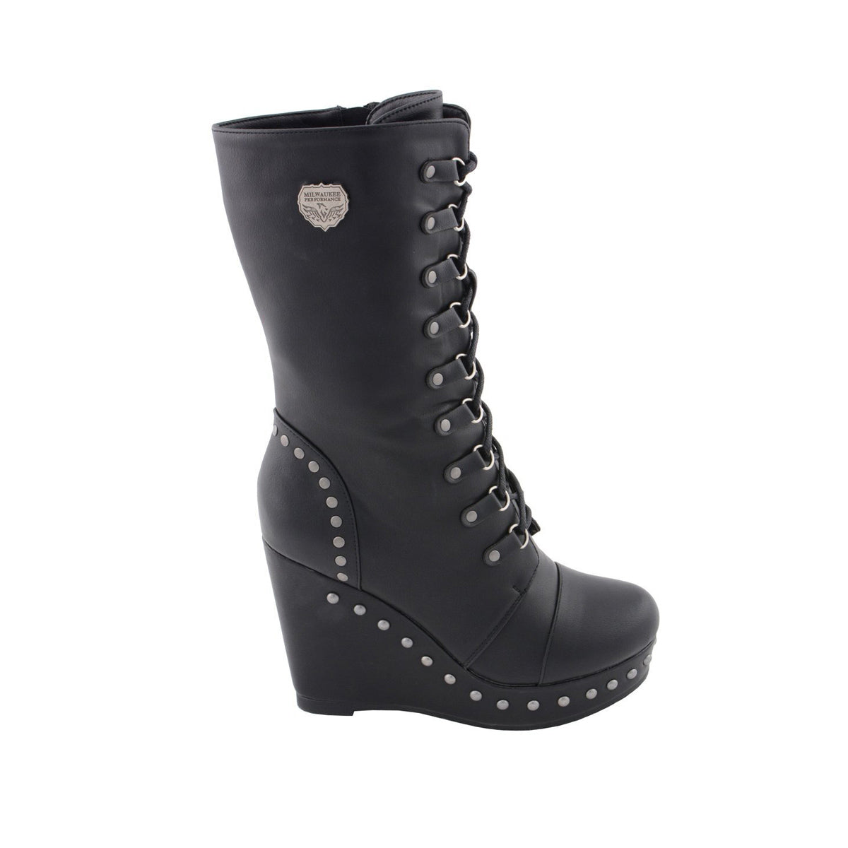 Womens Black Lace-Up Boots with Platform Wedge