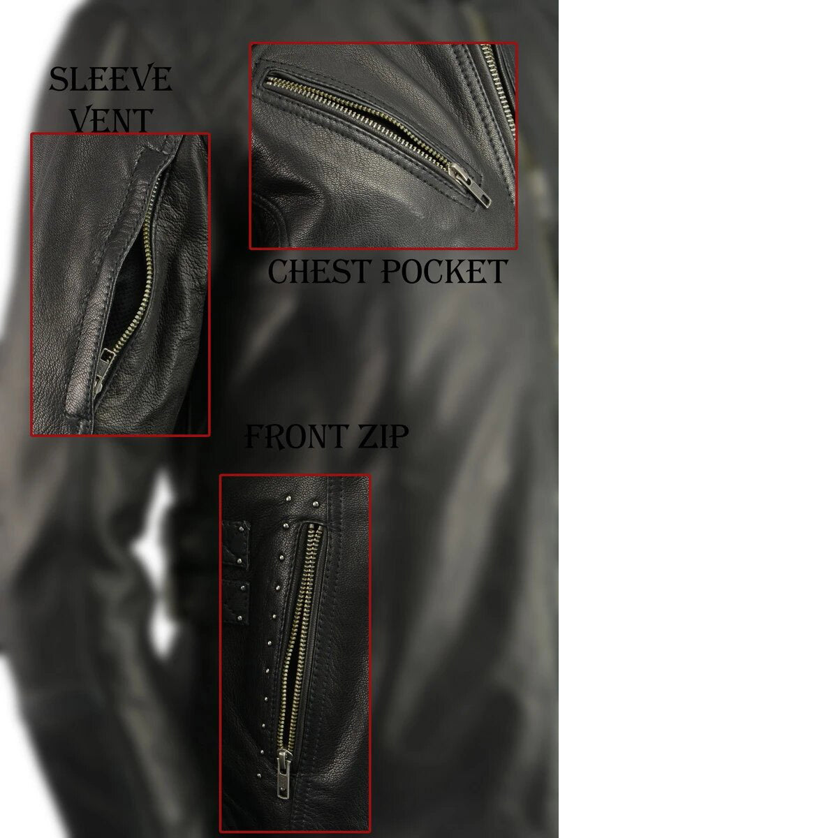 Women's Lightweight Fringed Black Leather Racer Jacket with Dual Gun Pockets