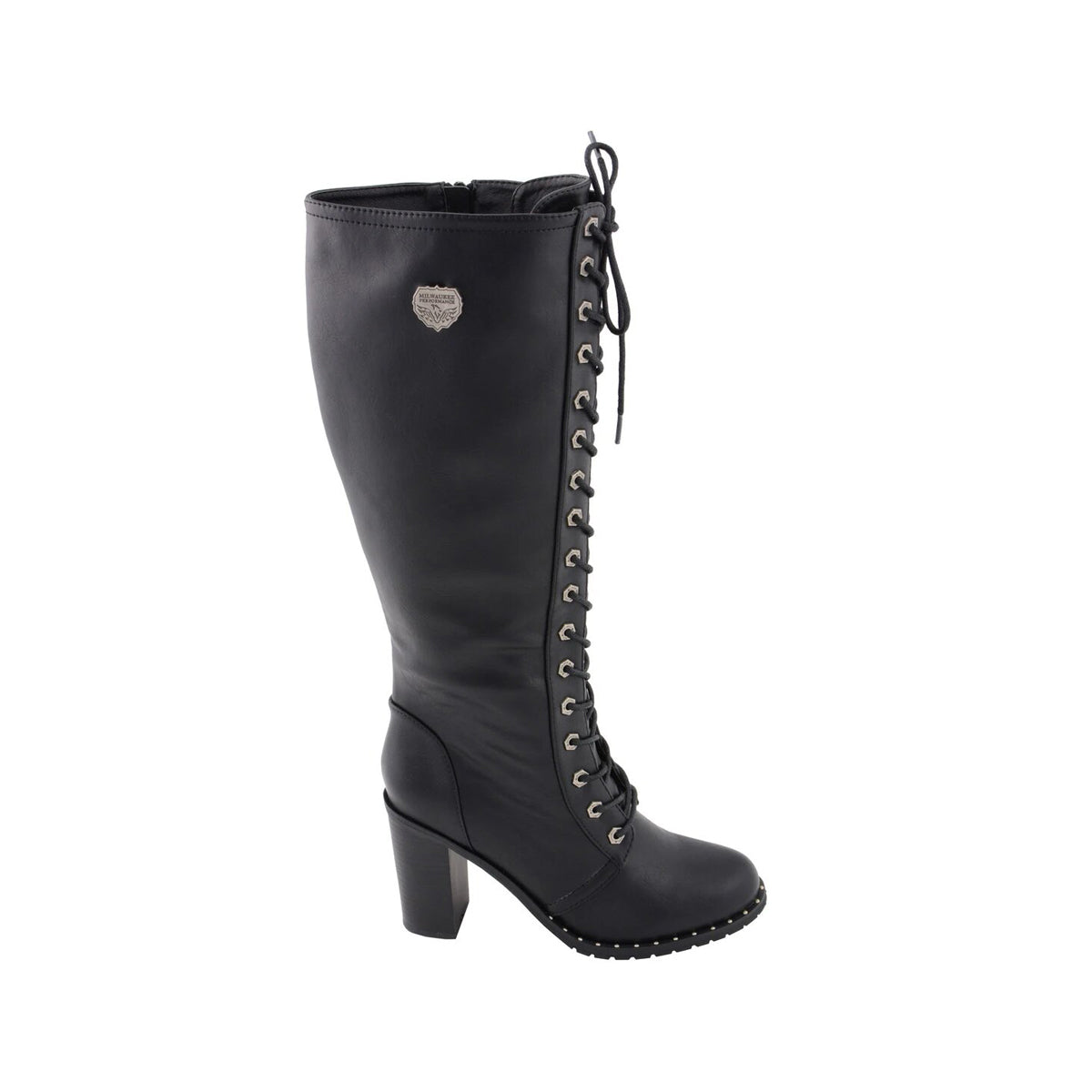 Women Black Lace-Up Tall Boots with Platform Heel