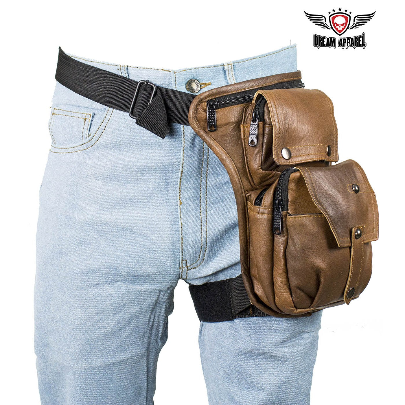Premier Brown Leather Multi Pocket Thigh Bags with Gun Pocket