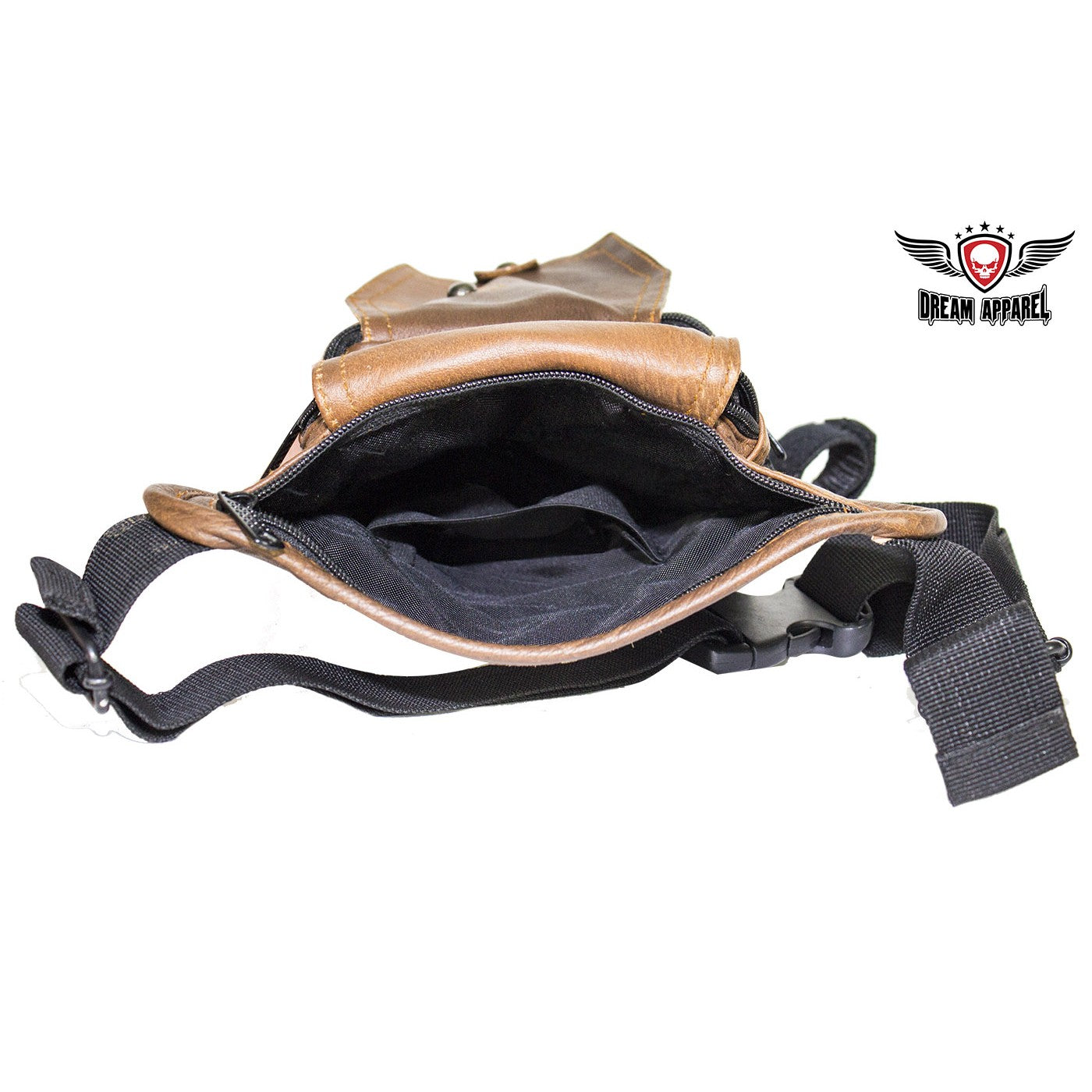 Premier Brown Leather Multi Pocket Thigh Bags with Gun Pocket