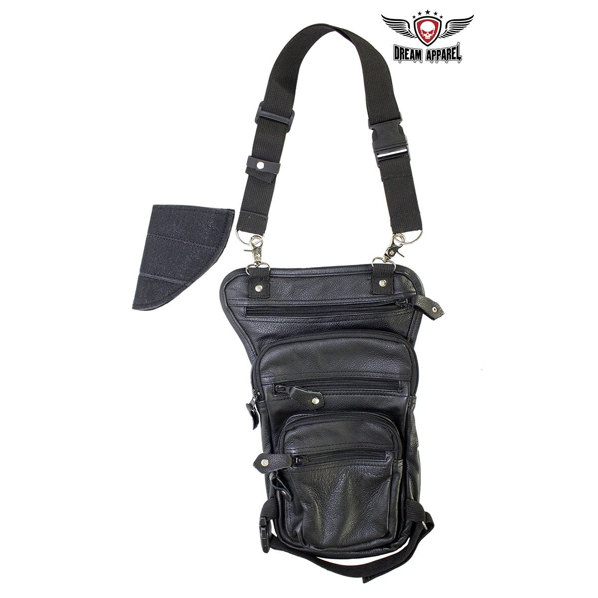 Black Naked Cowhide Leather Multi-pocket Thigh Bags