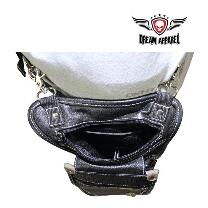 Naked Cowhide Leather Thigh Bag W/ Gun Pocket - Black & Touch Of Distressed Brown