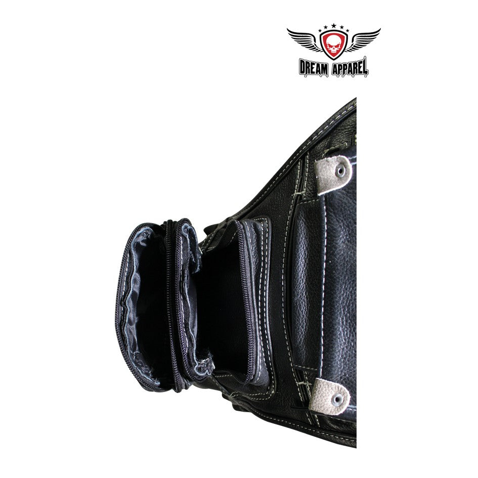 Naked Cowhide Leather Thigh Bag W/ Gun Pocket - Black & Touch Of Distressed Brown