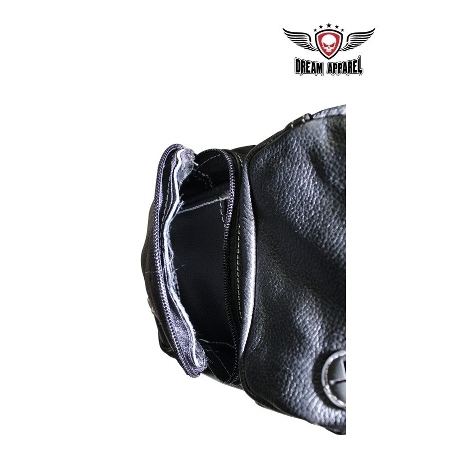 Naked Cowhide Leather Thigh Bag W/ Gun Pocket - Black & Touch Of Distressed Brown