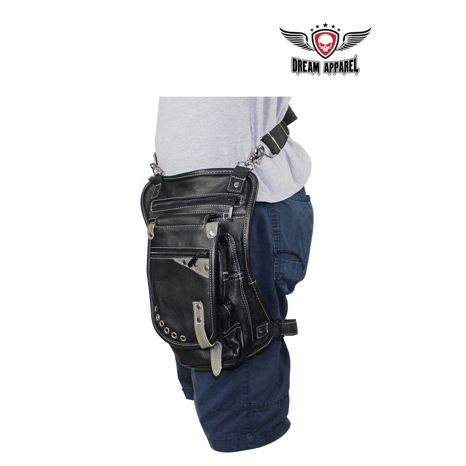 Naked Cowhide Leather Thigh Bag W/ Gun Pocket - Black & Touch Of Distressed Brown