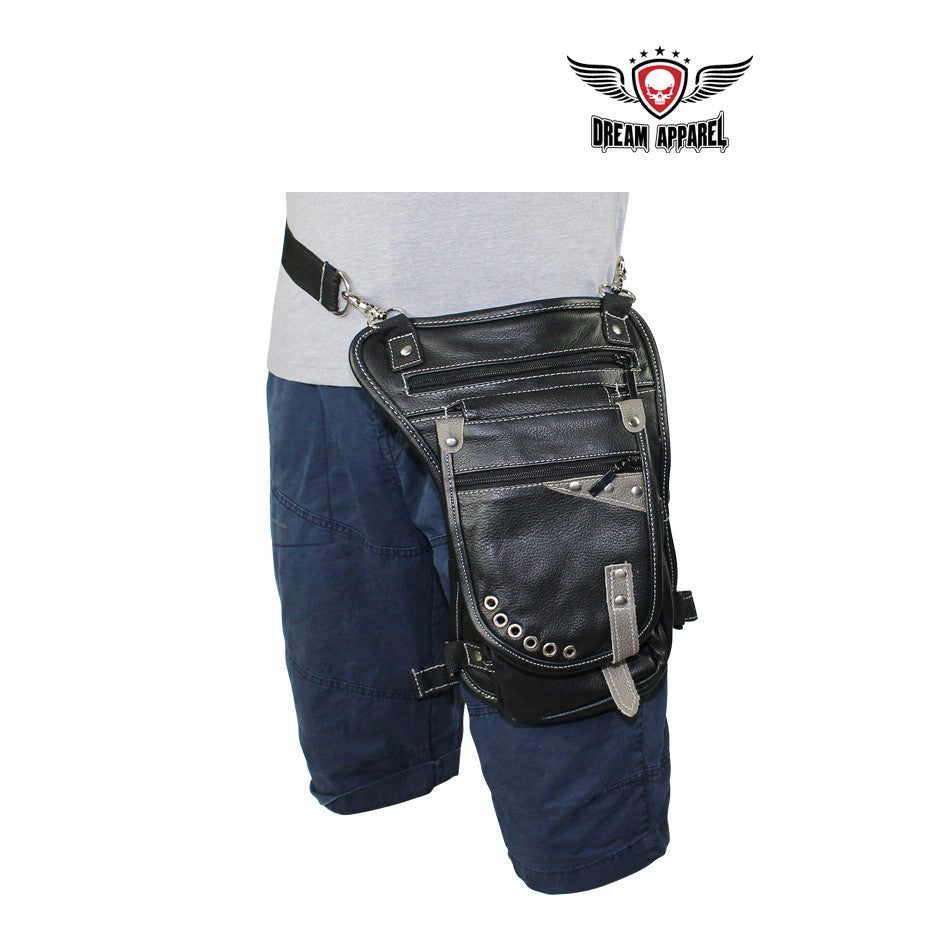 Naked Cowhide Leather Thigh Bag W/ Gun Pocket - Black & Touch Of Distressed Brown