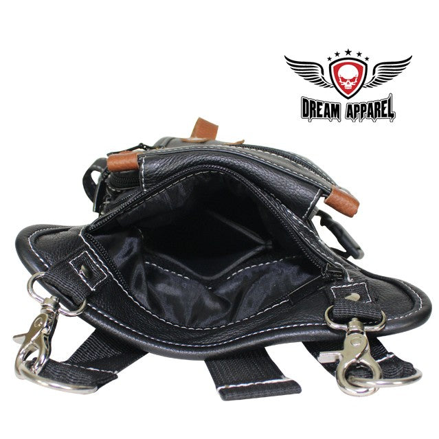 Naked Cowhide Leather Thigh Bag W/ Gun Pocket - Black & Touch Of Brown