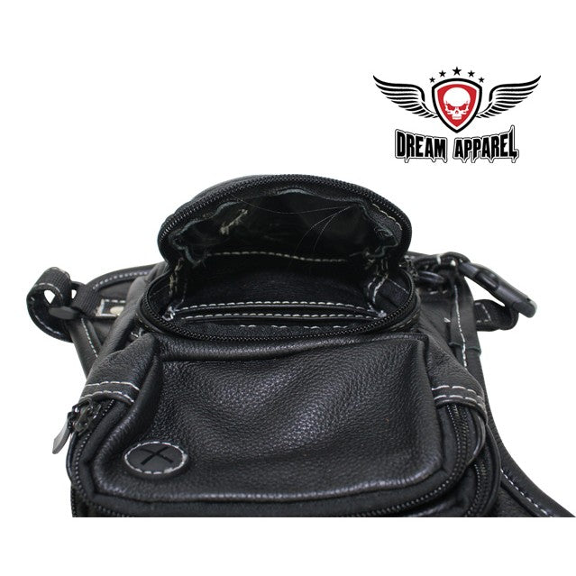 Naked Cowhide Leather Thigh Bag W/ Gun Pocket - Black & Touch Of Brown