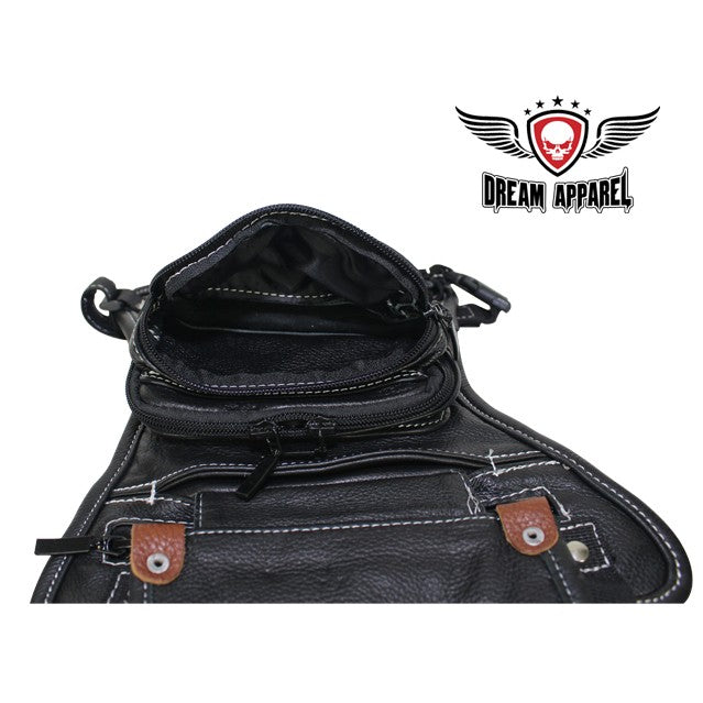 Naked Cowhide Leather Thigh Bag W/ Gun Pocket - Black & Touch Of Brown