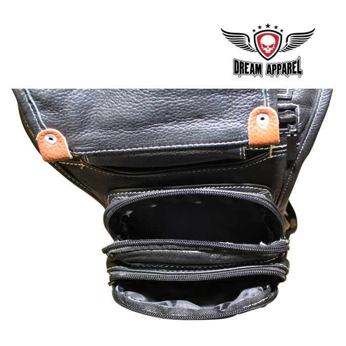 Naked Cowhide Leather Thigh Bag W/ Gun Pocket - Black & Touch Of Brown