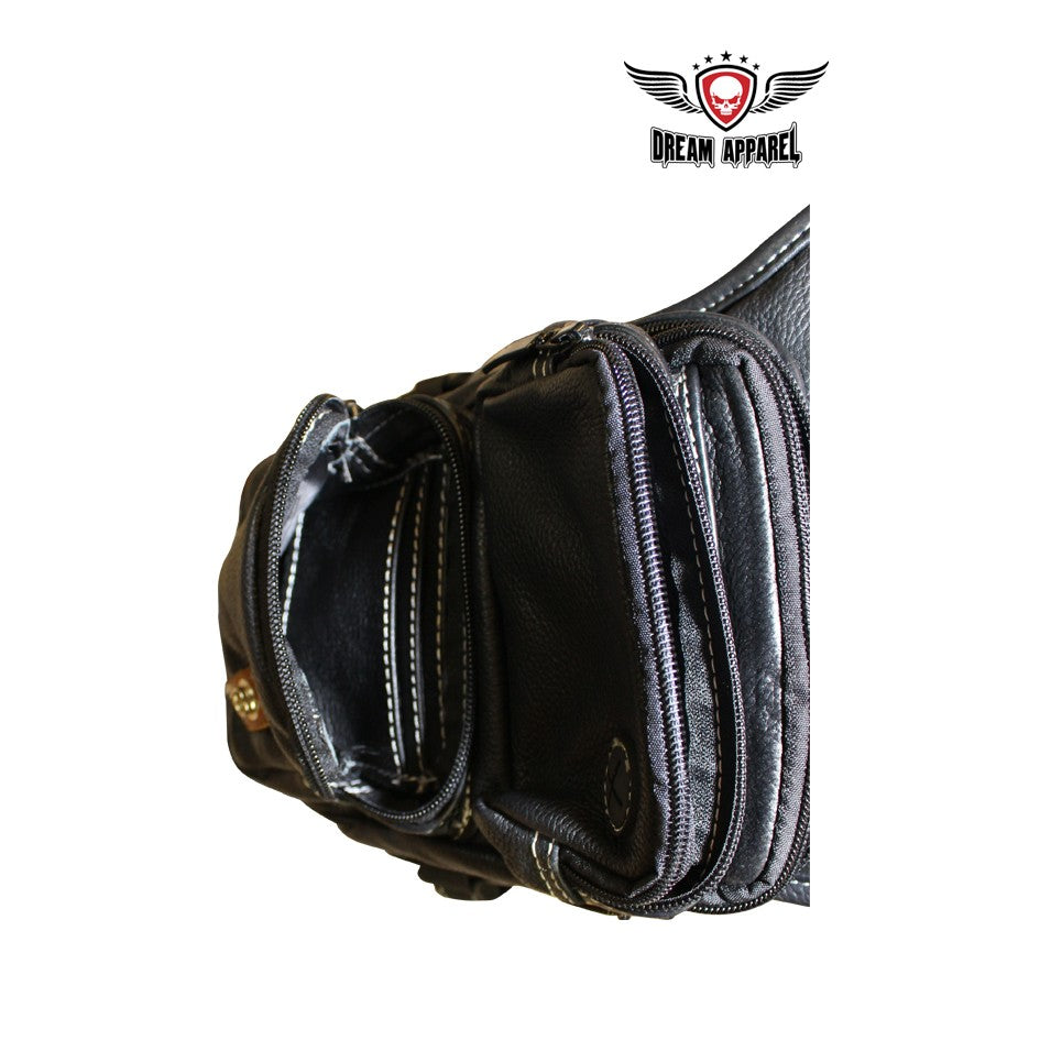 Naked Cowhide Leather Thigh Bag W/ Gun Pocket - Black & Touch Of Brown