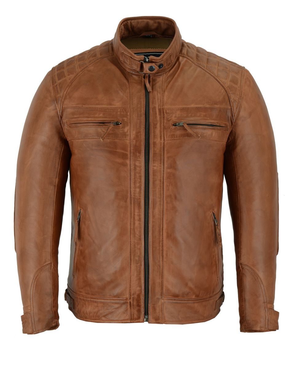 Men's Cafe Racer Waxed Lambskin Austin Brown Motorcycle Leather Jacket