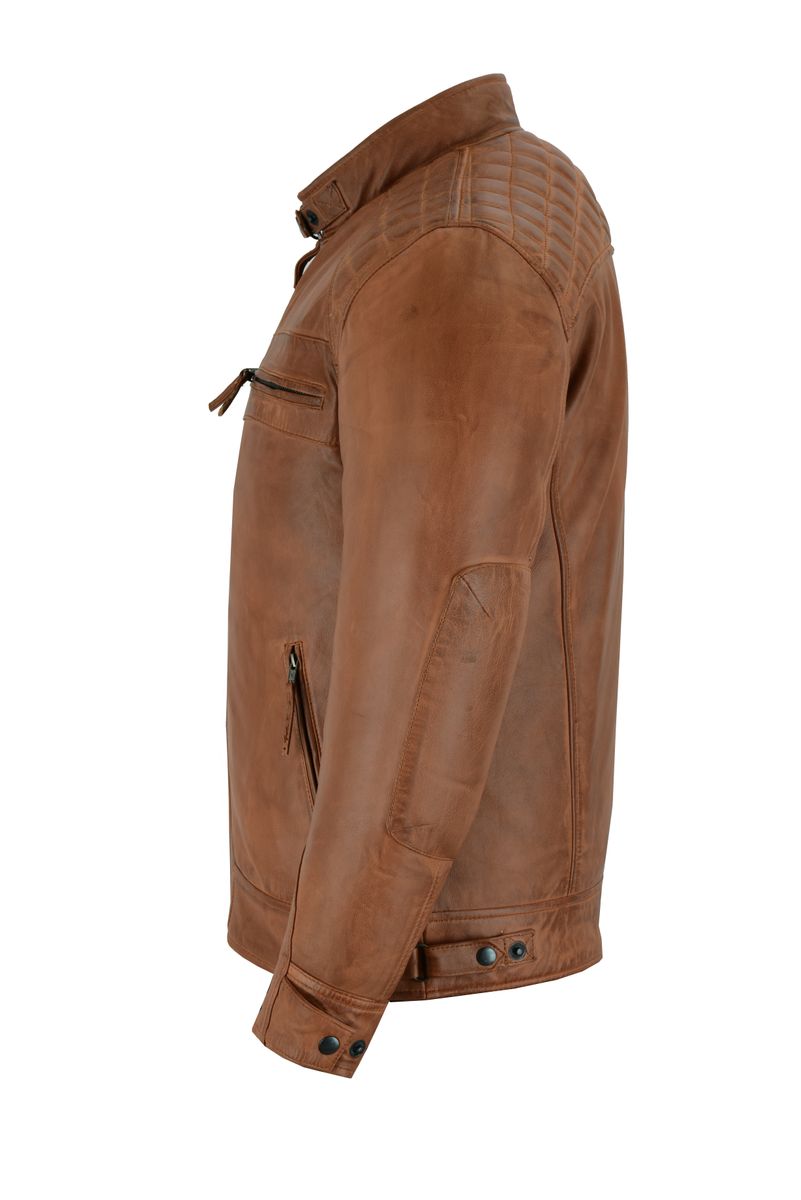 Men's Cafe Racer Waxed Lambskin Austin Brown Motorcycle Leather Jacket