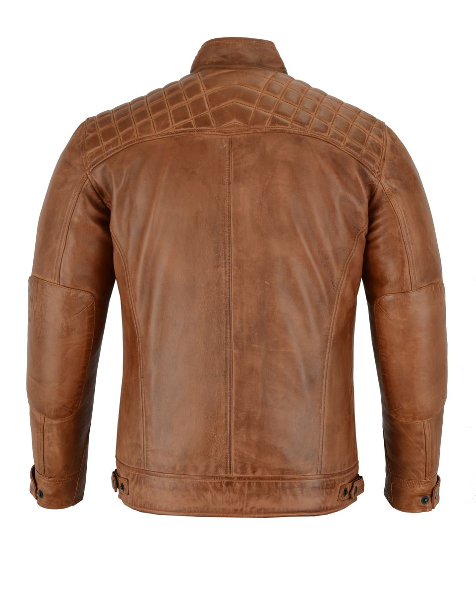 Men's Cafe Racer Waxed Lambskin Austin Brown Motorcycle Leather Jacket