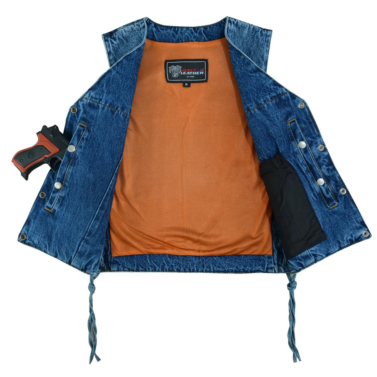 Women's Blue Denim V Neck Vest with Snap opening & side laces