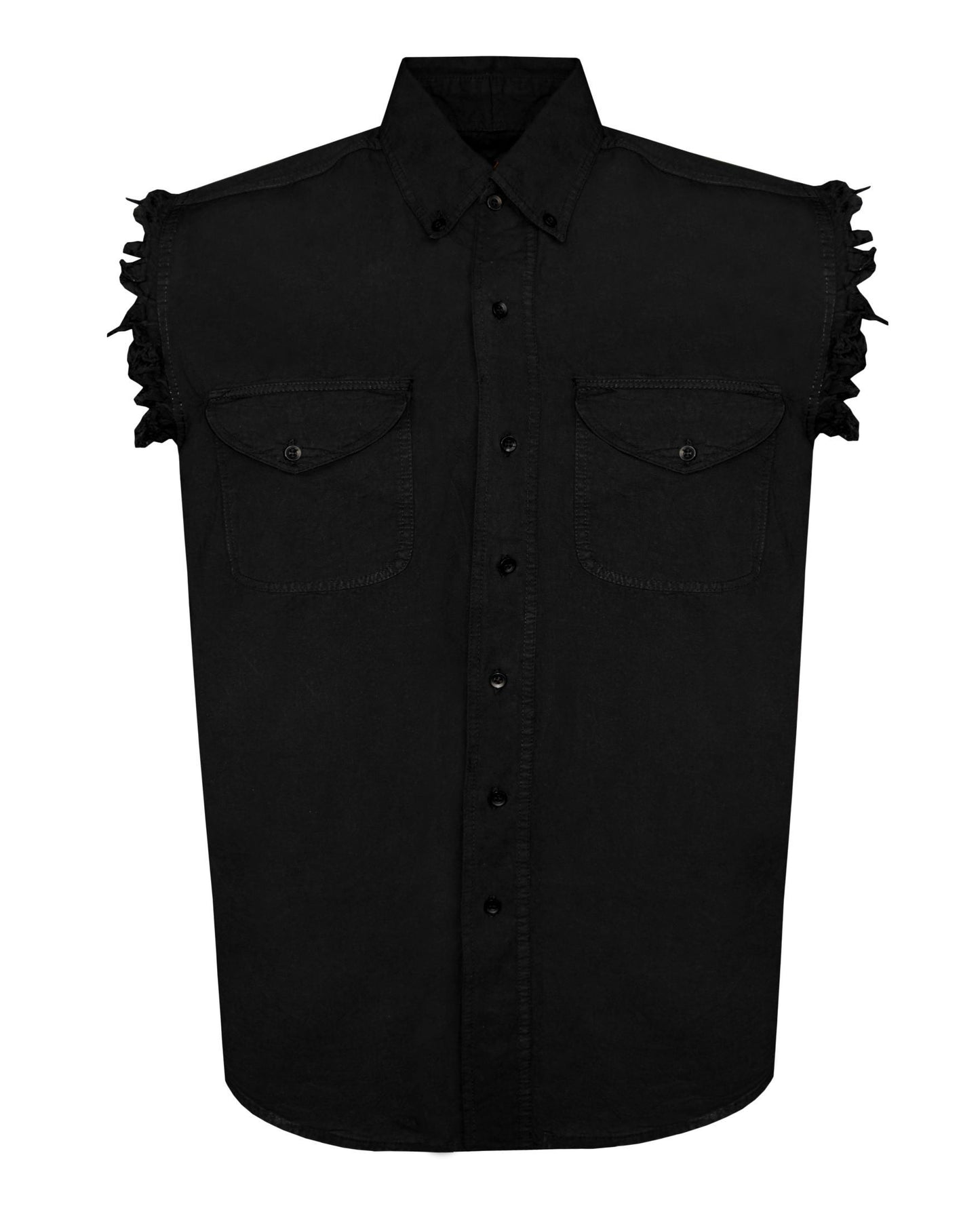 Mens Biker Cuttoff Cotton Shirt Solid Black