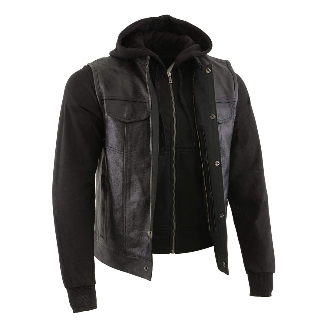 Leather vest with on sale hoodie