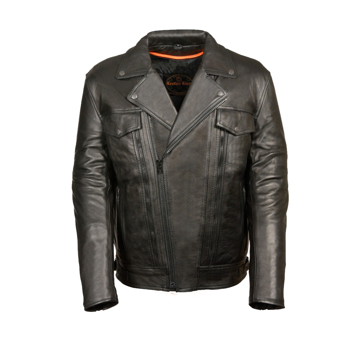 Men's Leather Utility Pocket Vented Jacket w/ Full Sleeve