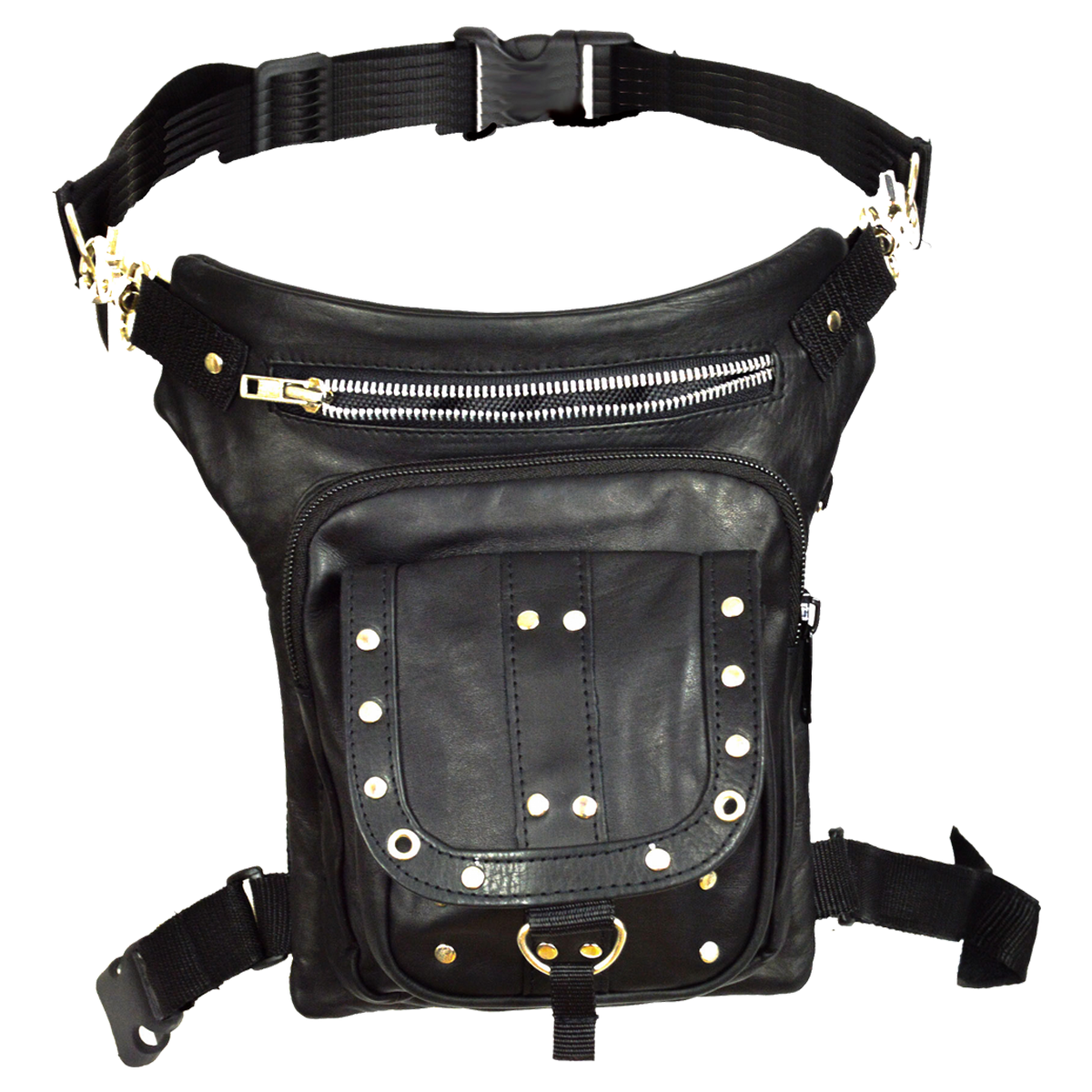 BLACK CARRY LEATHER THIGH BAG WITH WAIST BELT