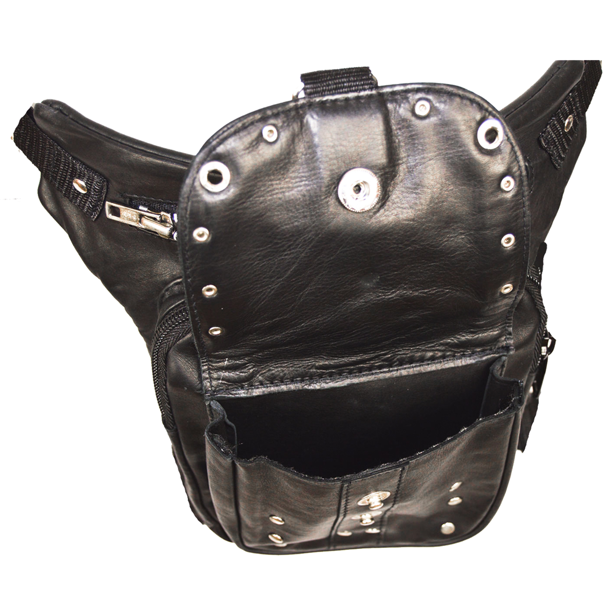BLACK CARRY LEATHER THIGH BAG WITH WAIST BELT
