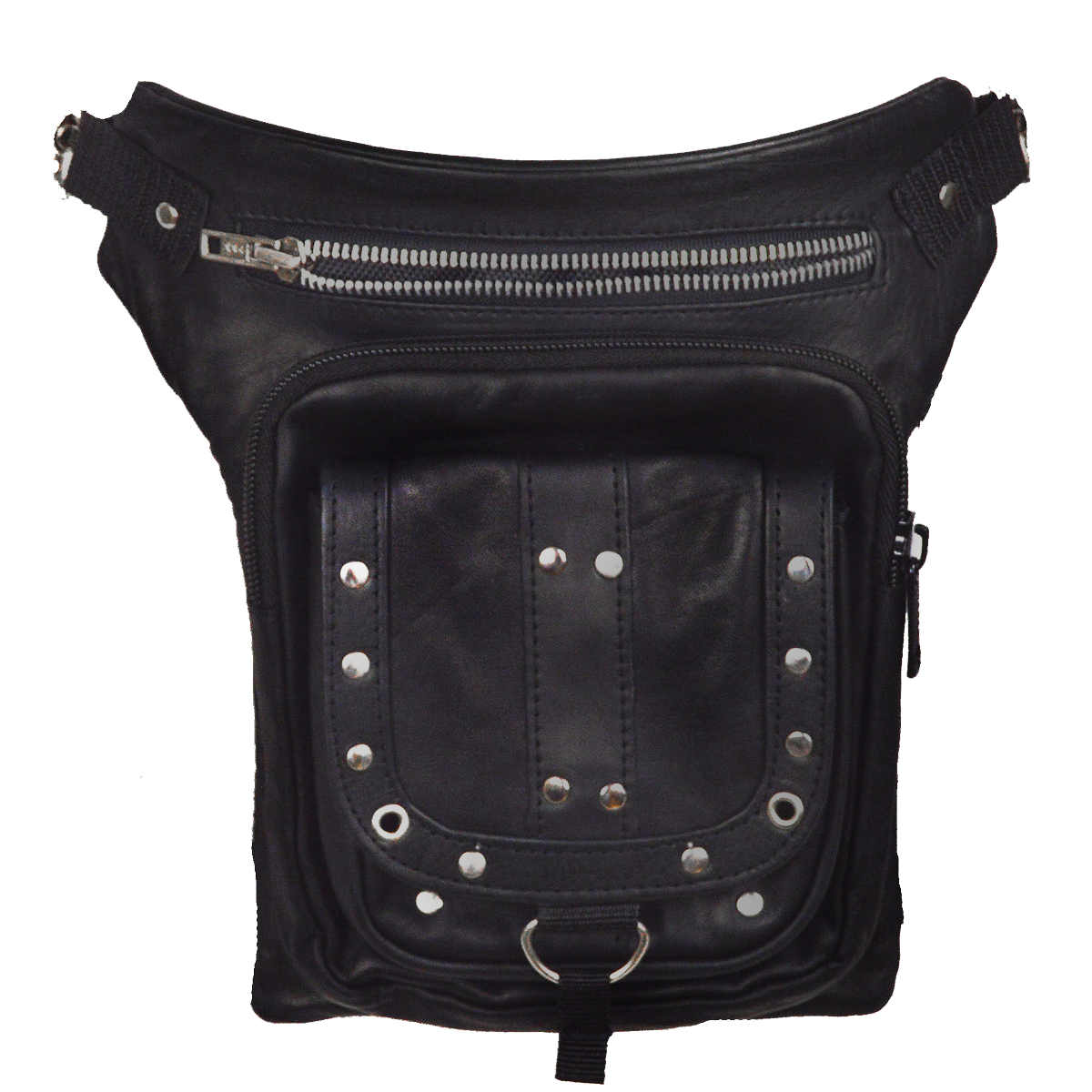 BLACK CARRY LEATHER THIGH BAG WITH WAIST BELT