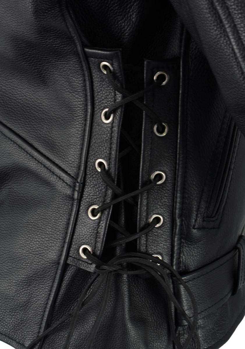 Men's Leather Black Classic Side Lace Police Style Jacket