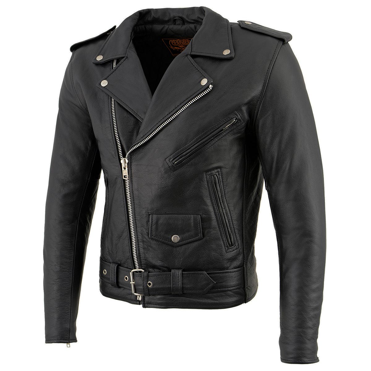 Men's “The Legend” Classic Police Style Black Leather Motorcycle Jacket
