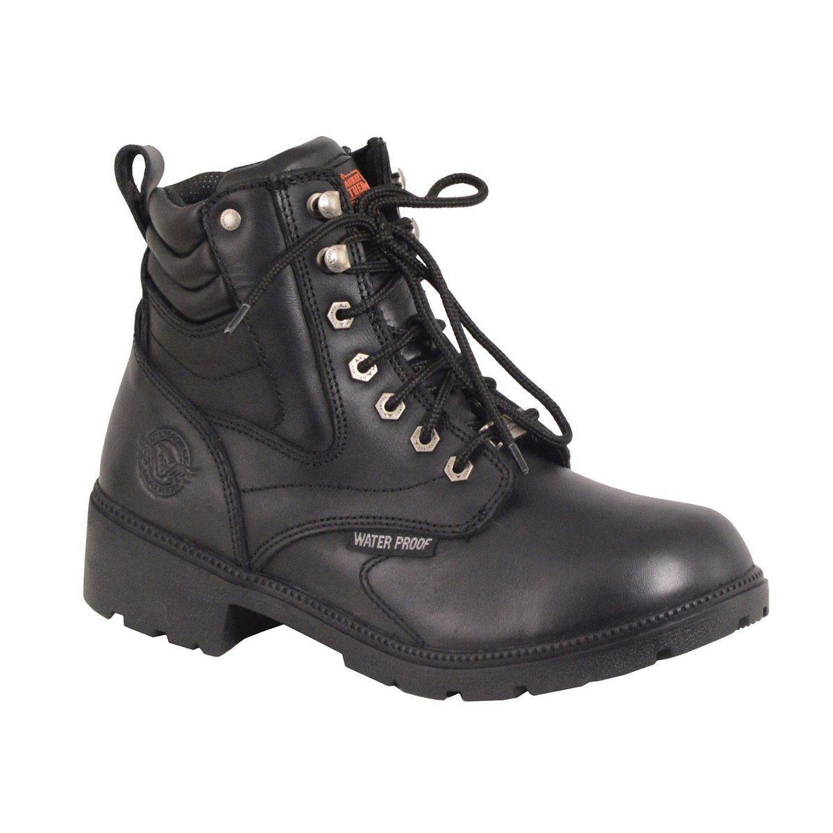 Womens Black Waterproof Lace-Up Boots with Side Zipper