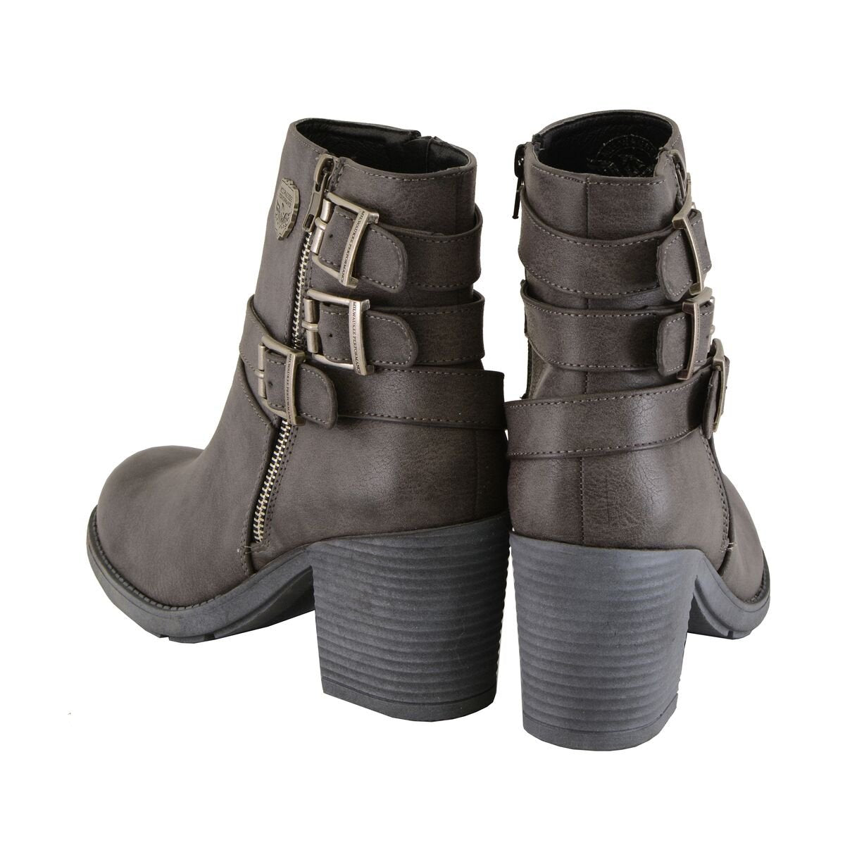 Womens Stone Grey Triple Buckle Side Zipper Boots with Platform Heel