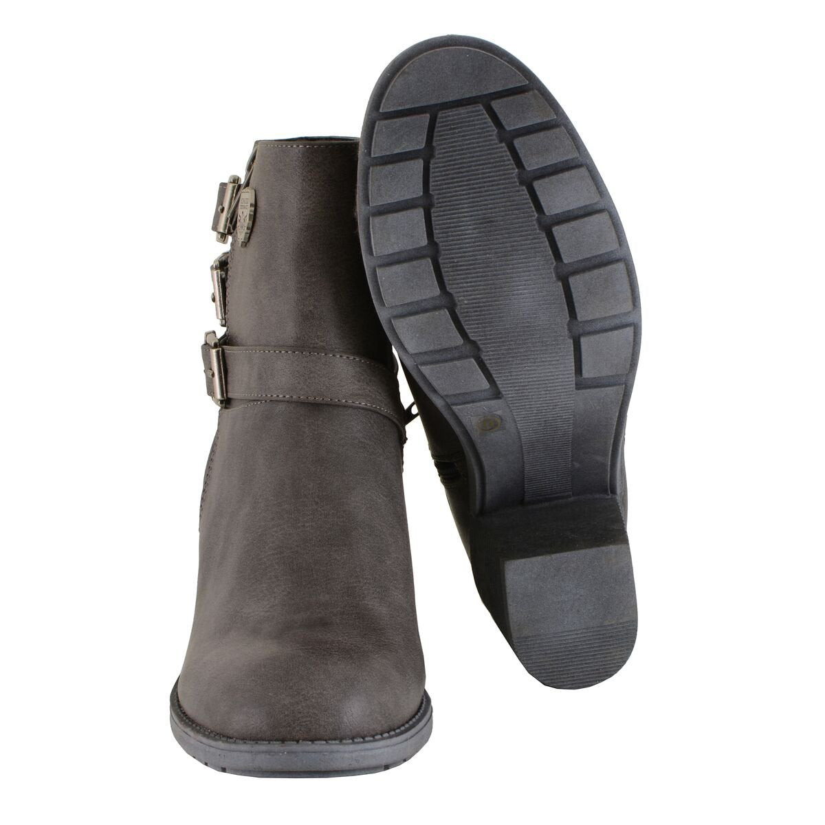 Womens Stone Grey Triple Buckle Side Zipper Boots with Platform Heel