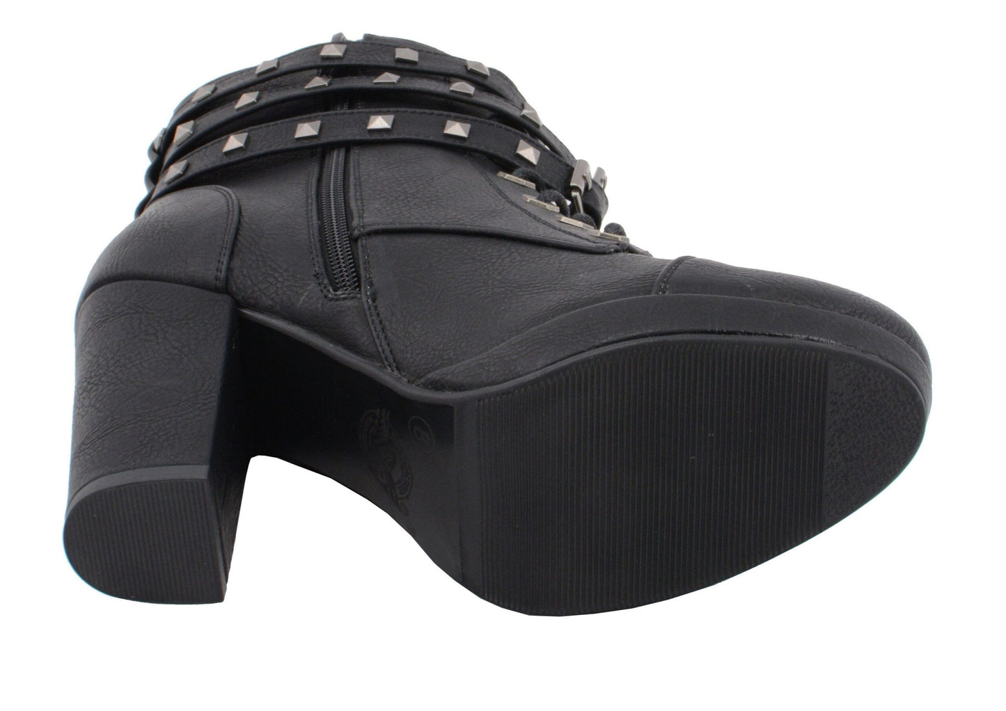 Womens Black Lace-Up Boots with Triple Strap Studded Accents