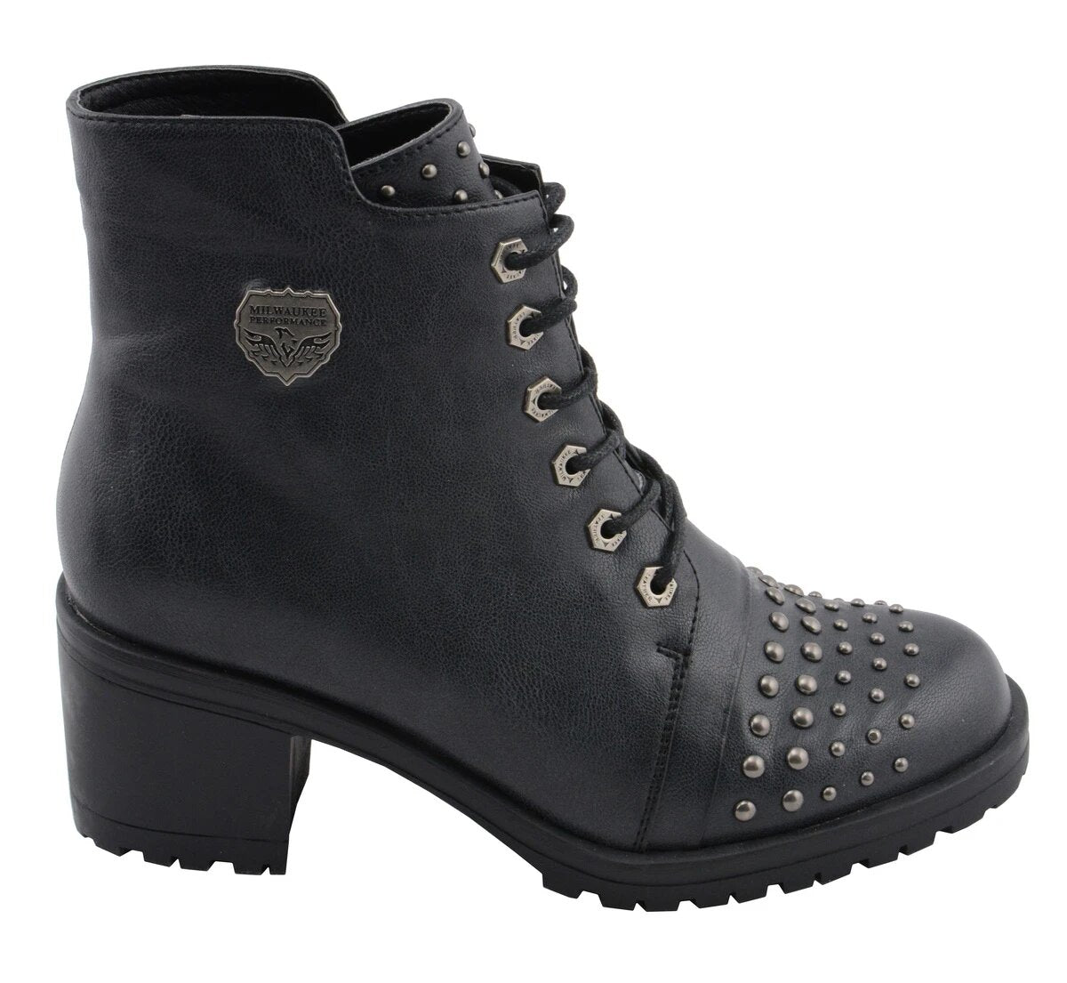 Womens Distress Black Rocker Boot with Studded Instep