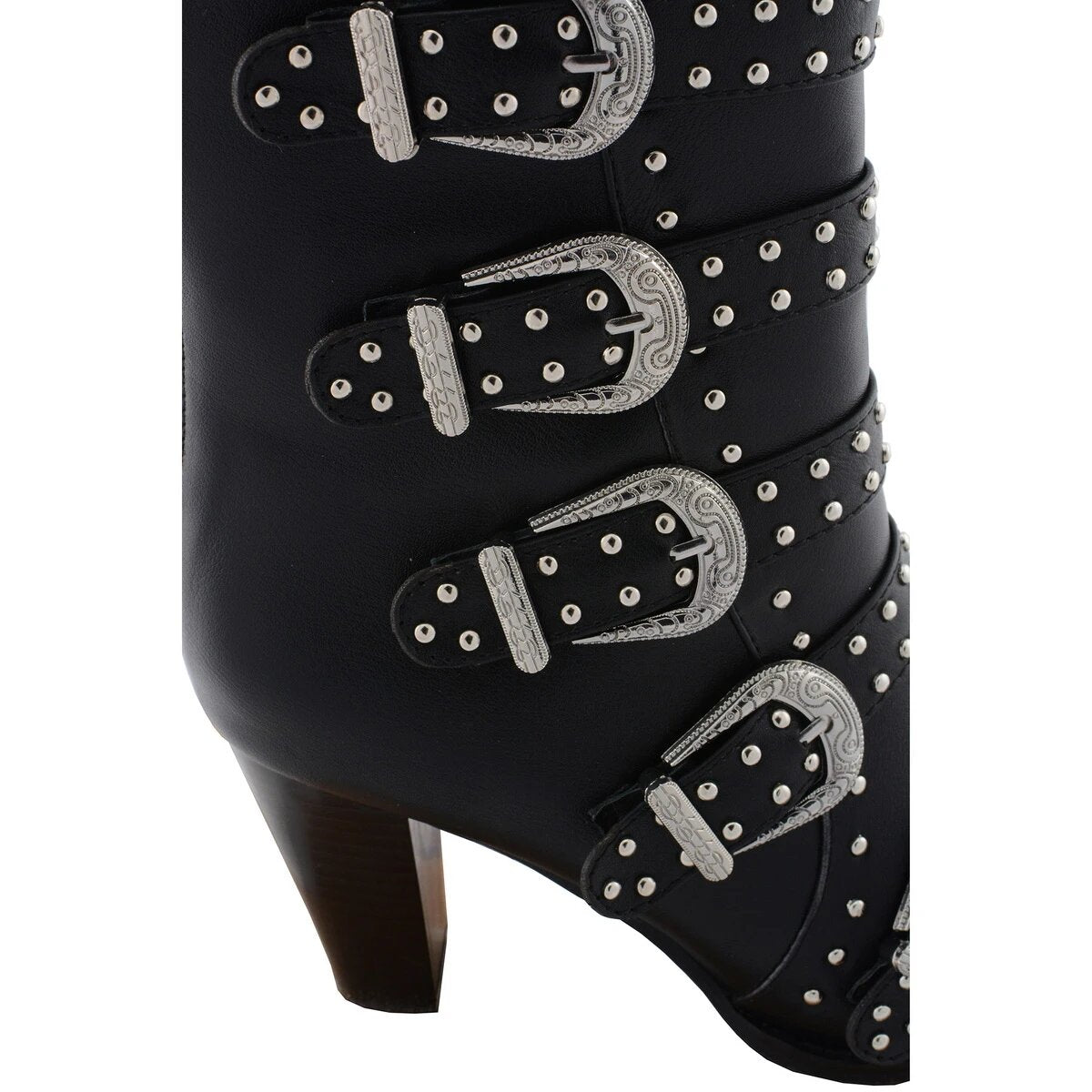 Womens Black Buckle Up Boots with Studded Bling