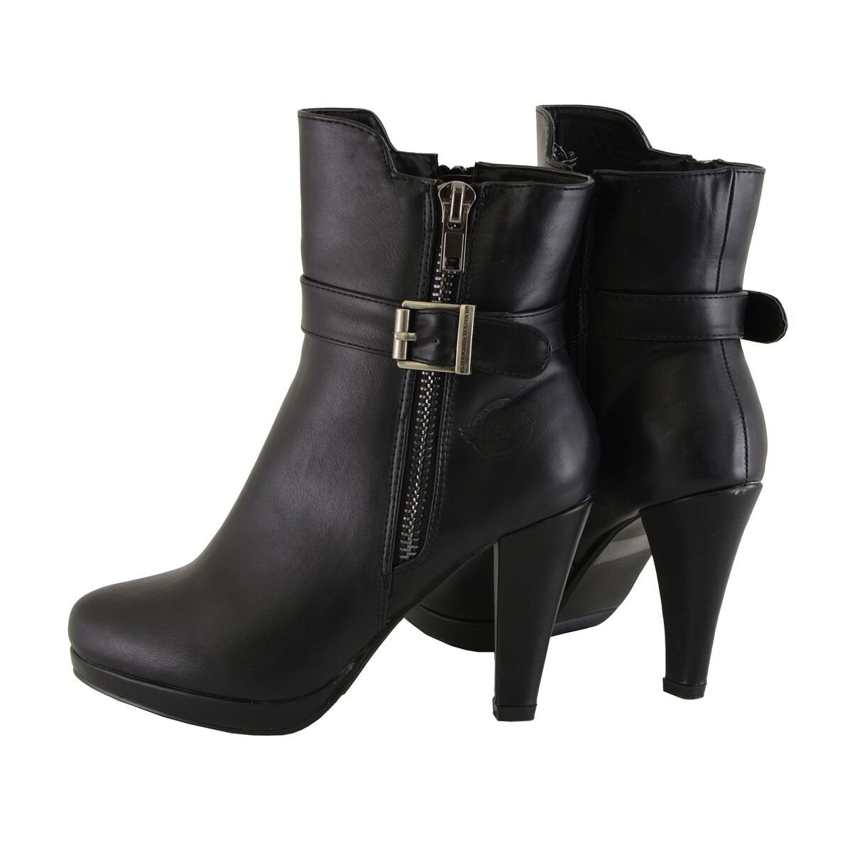 Womens Black Boots with Side Zipper Entry and Adjustable Buckle