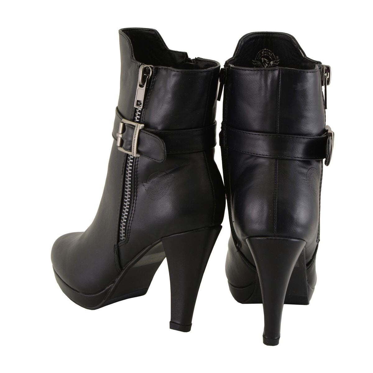 Womens Black Boots with Side Zipper Entry and Adjustable Buckle