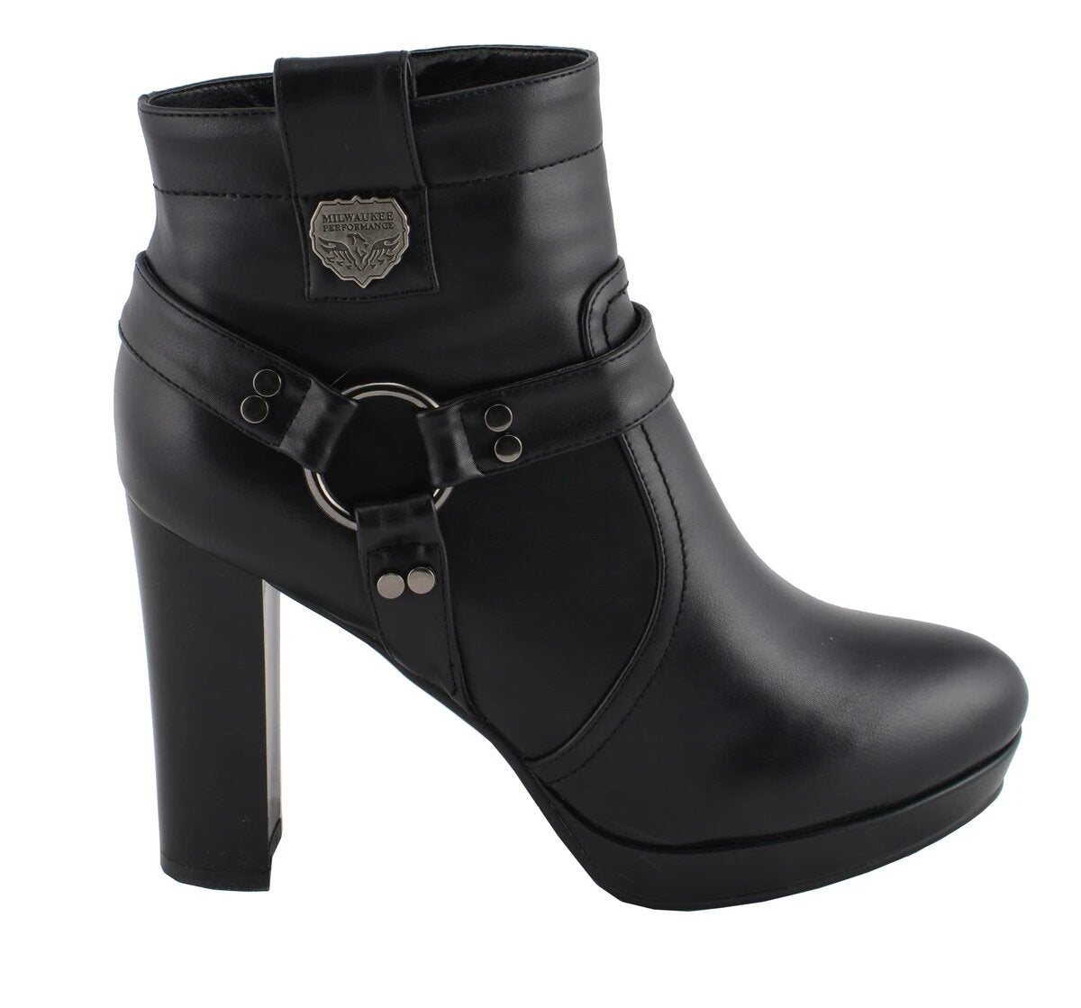 Womens Black Harness Ankle Boot with Block Heel