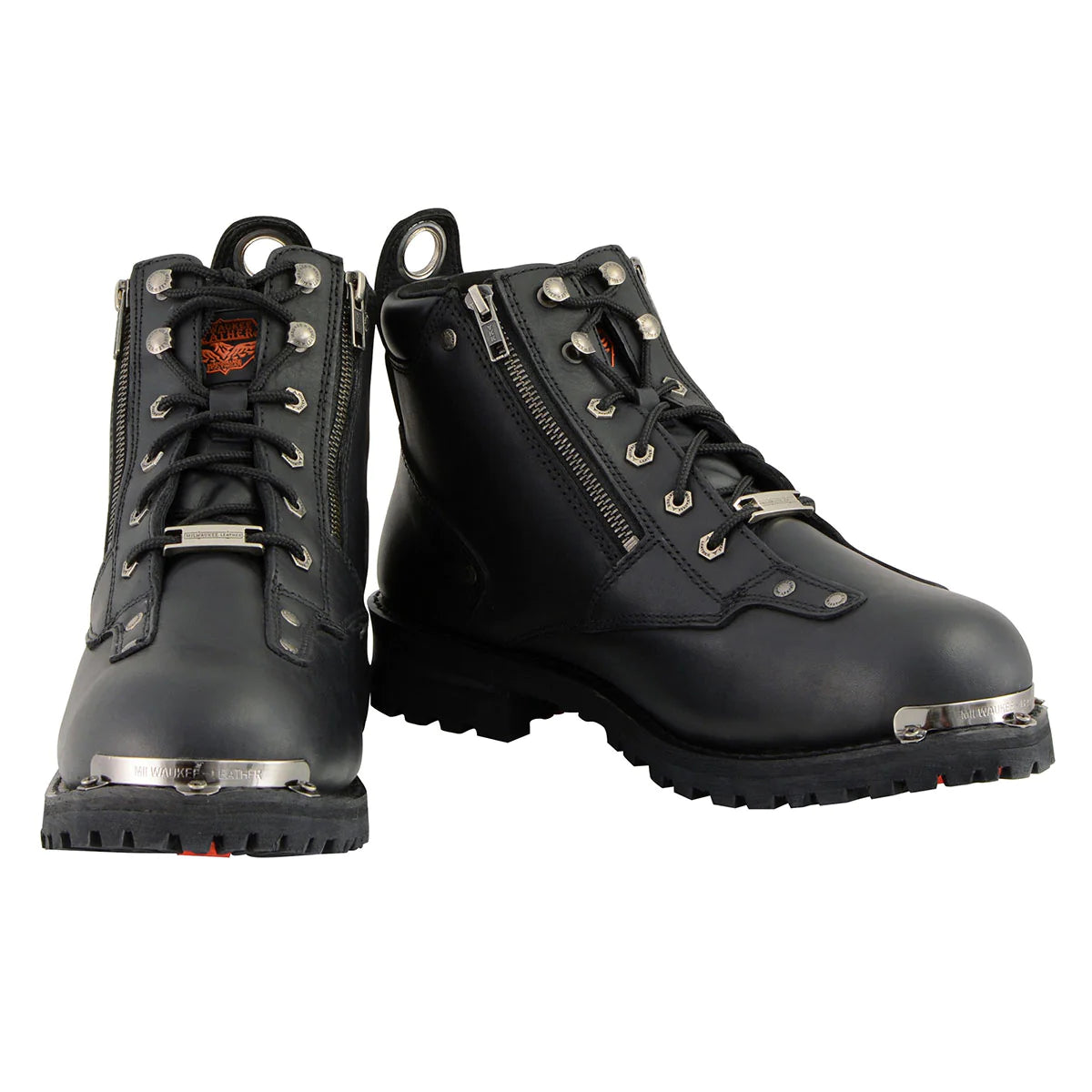 Men's Black Leather Lace-Up Boots with Double Sided Zipper Entry