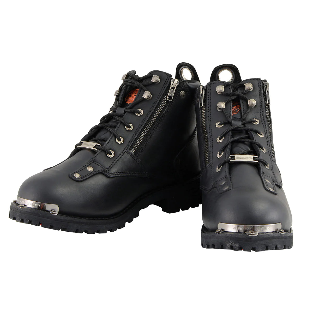 Men's Black Leather Lace-Up Boots with Double Sided Zipper Entry