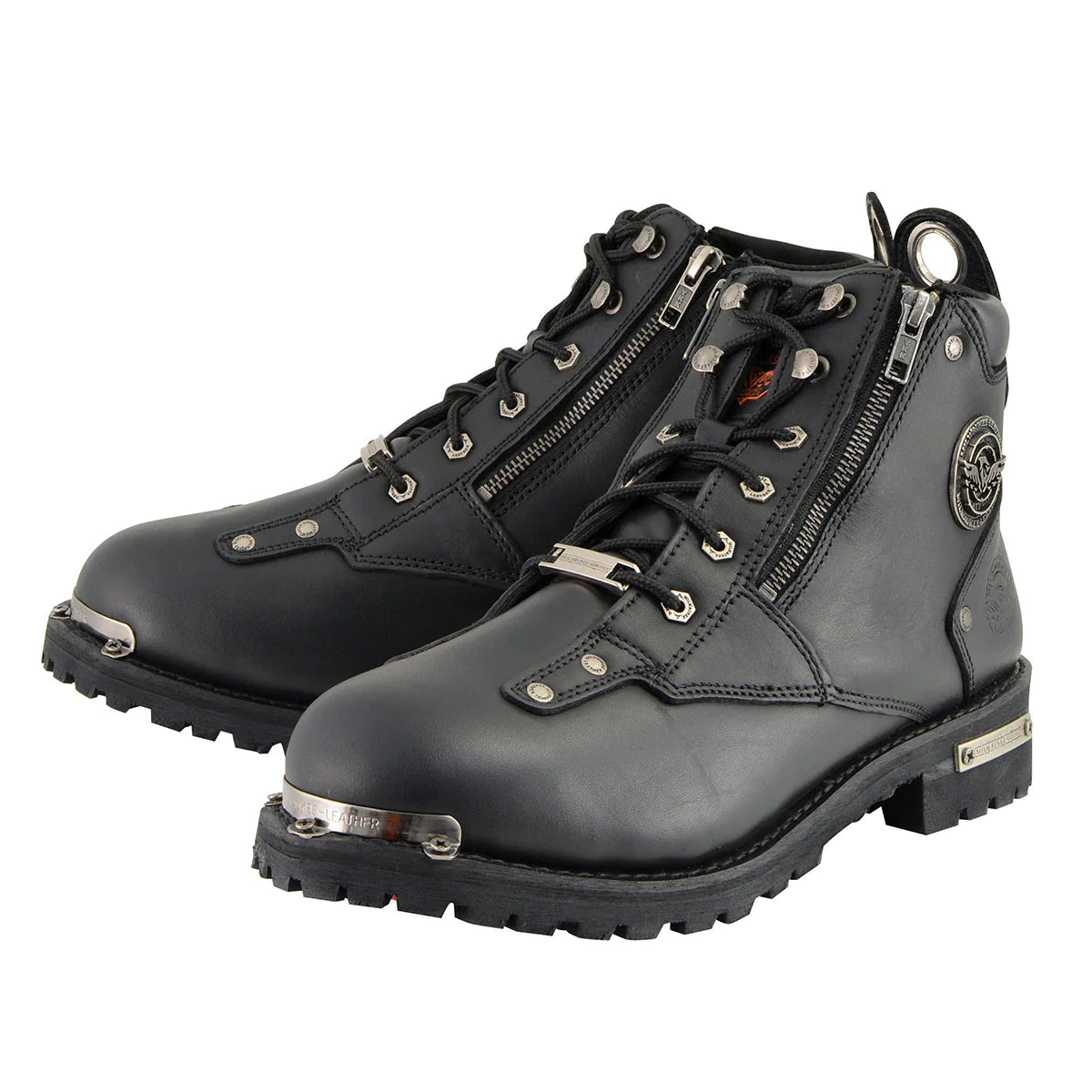 Men's Black Leather Lace-Up Boots with Double Sided Zipper Entry