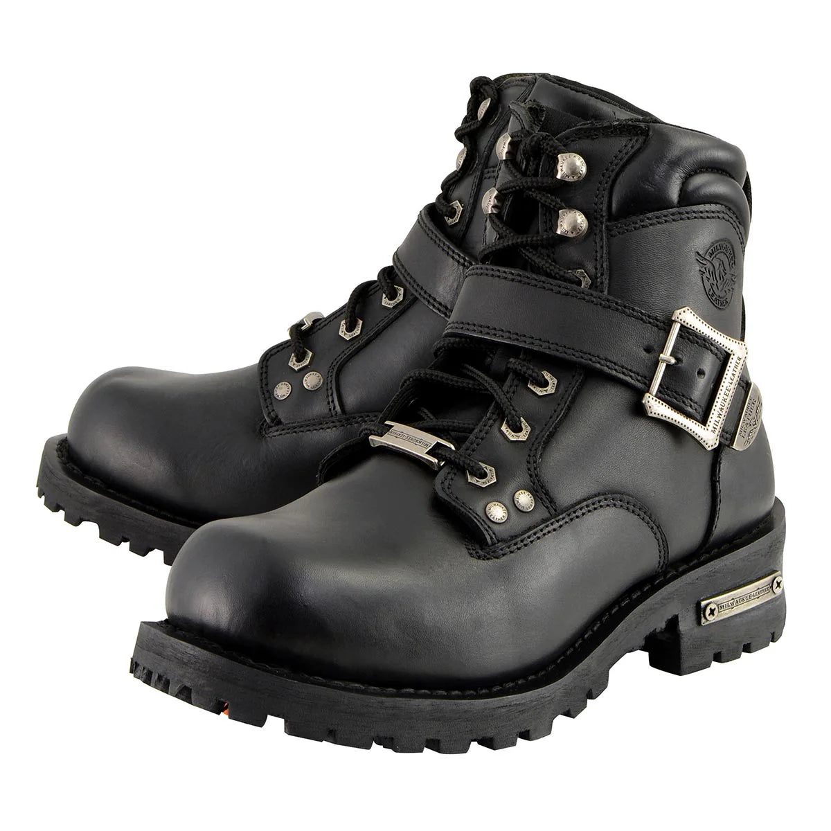 Men's Black 'Wide-Width' Lace-Up 6-inch Engineer Boots with Side Buckle