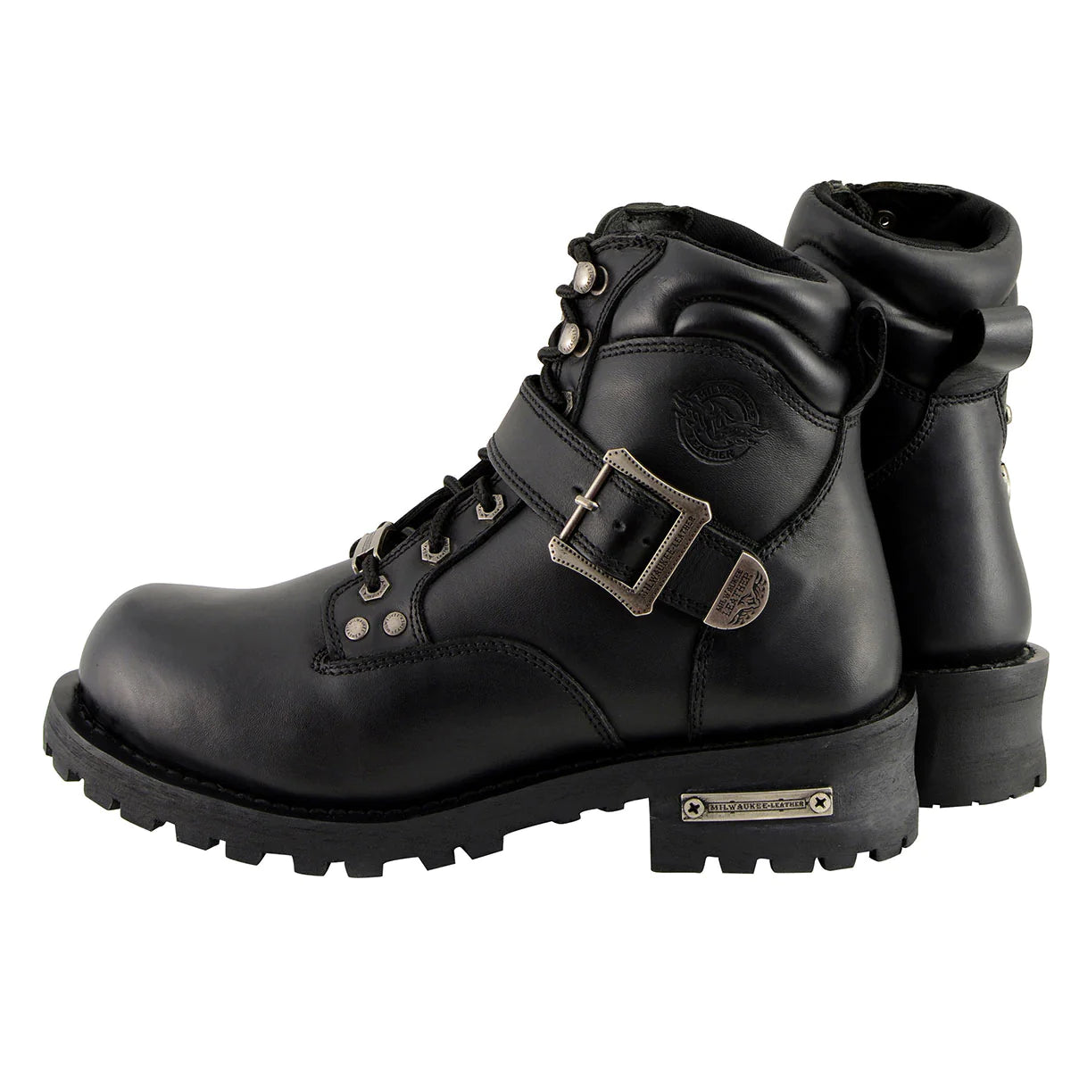 Men's Black 'Wide-Width' Lace-Up 6-inch Engineer Boots with Side Buckle