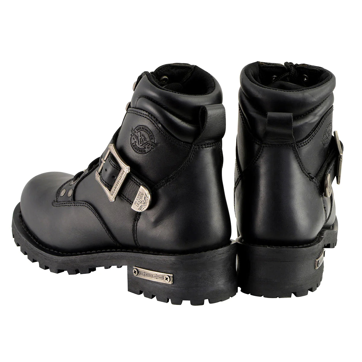 Men's Black 'Wide-Width' Lace-Up 6-inch Engineer Boots with Side Buckle