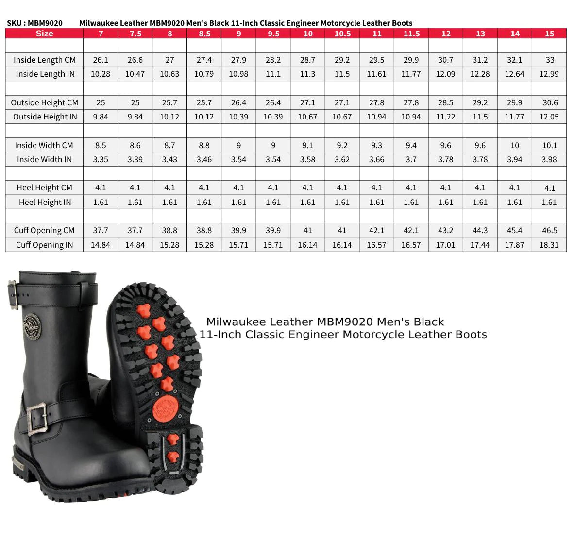 Men's Black 'Wide-Width' 11-Inch Classic Engineer Motorcycle Leather Boots