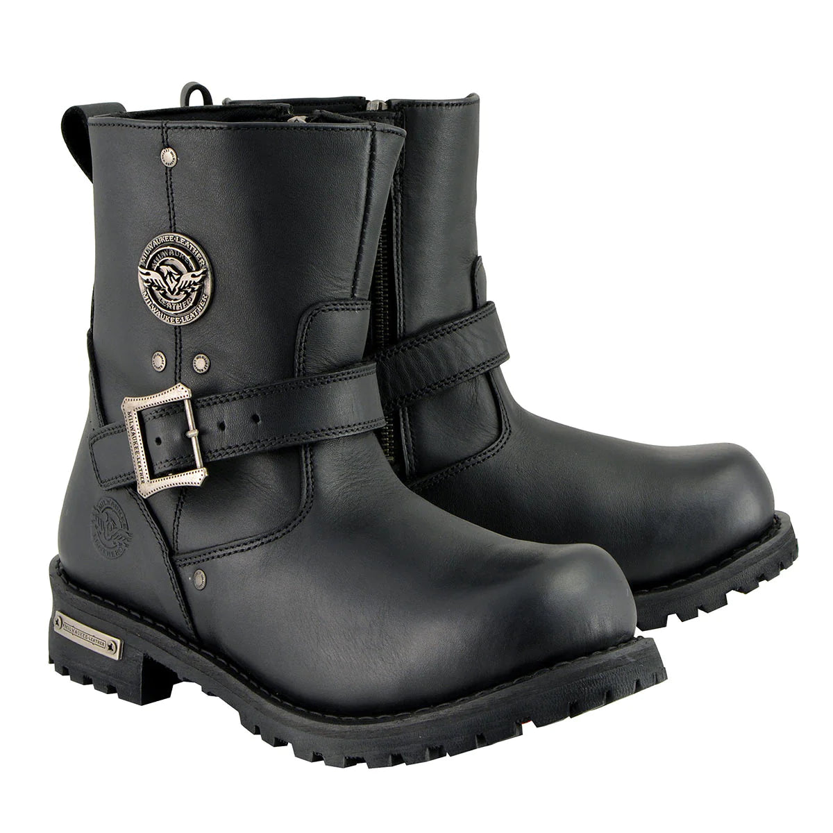 Men's Black 6-inch Classic Engineer Boots with Side Zipper